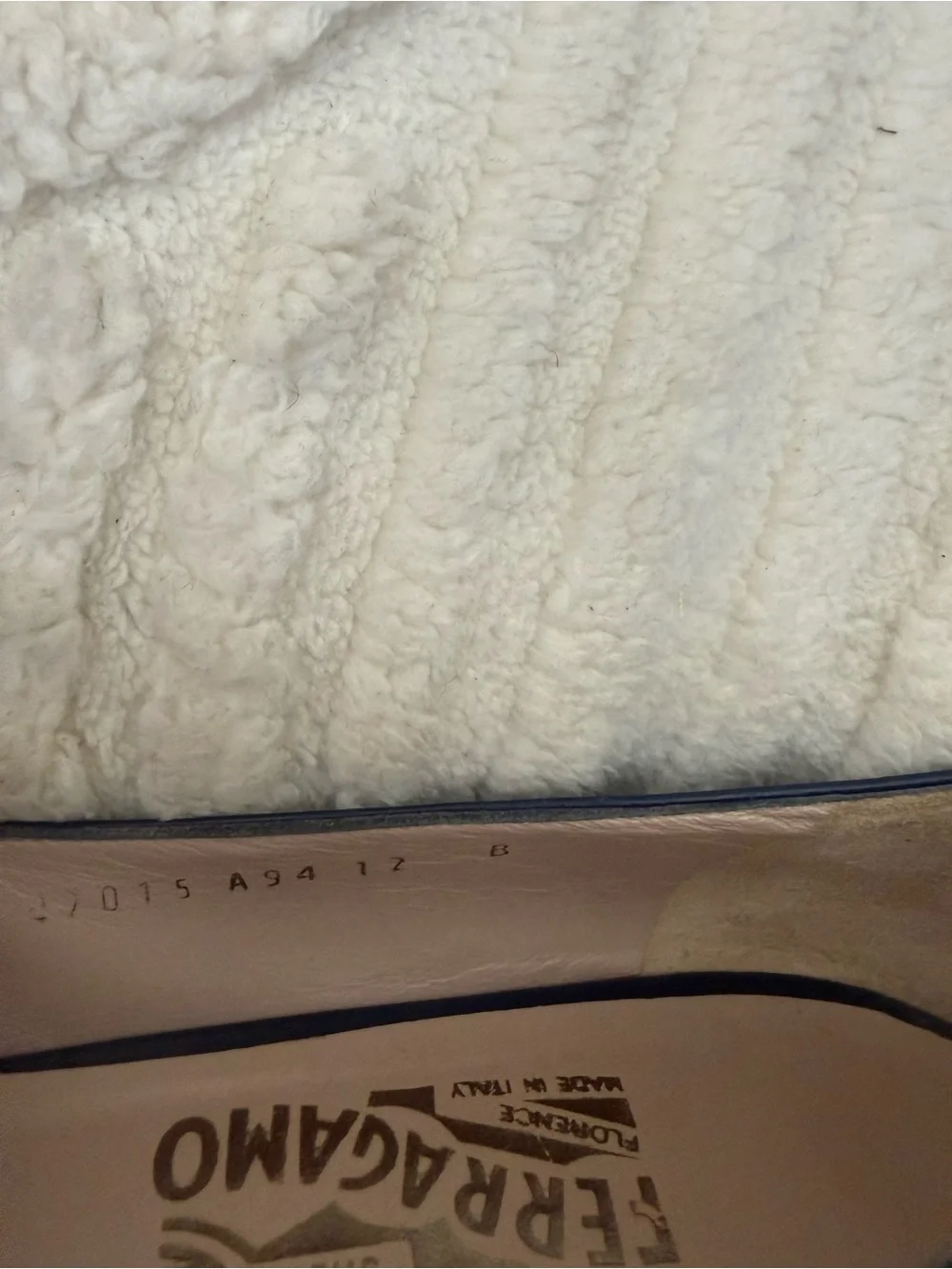 Salvatore Ferragamo Navy Leather Square-Toe Flats with Gold Logo